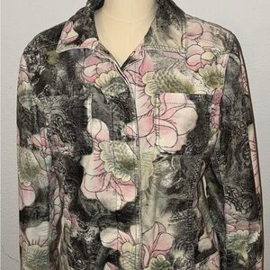Chico's Pink and Green Floral Jean Jacket